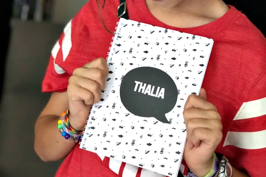 Cool personalized school supplies to make school a little more fun for kids: Talk bubble journal from Stuck on You (sponsor)