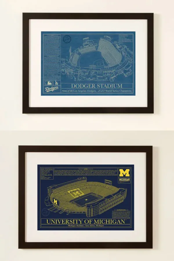 Stadium blueprints of his favorite MLB, NFL, or college football team