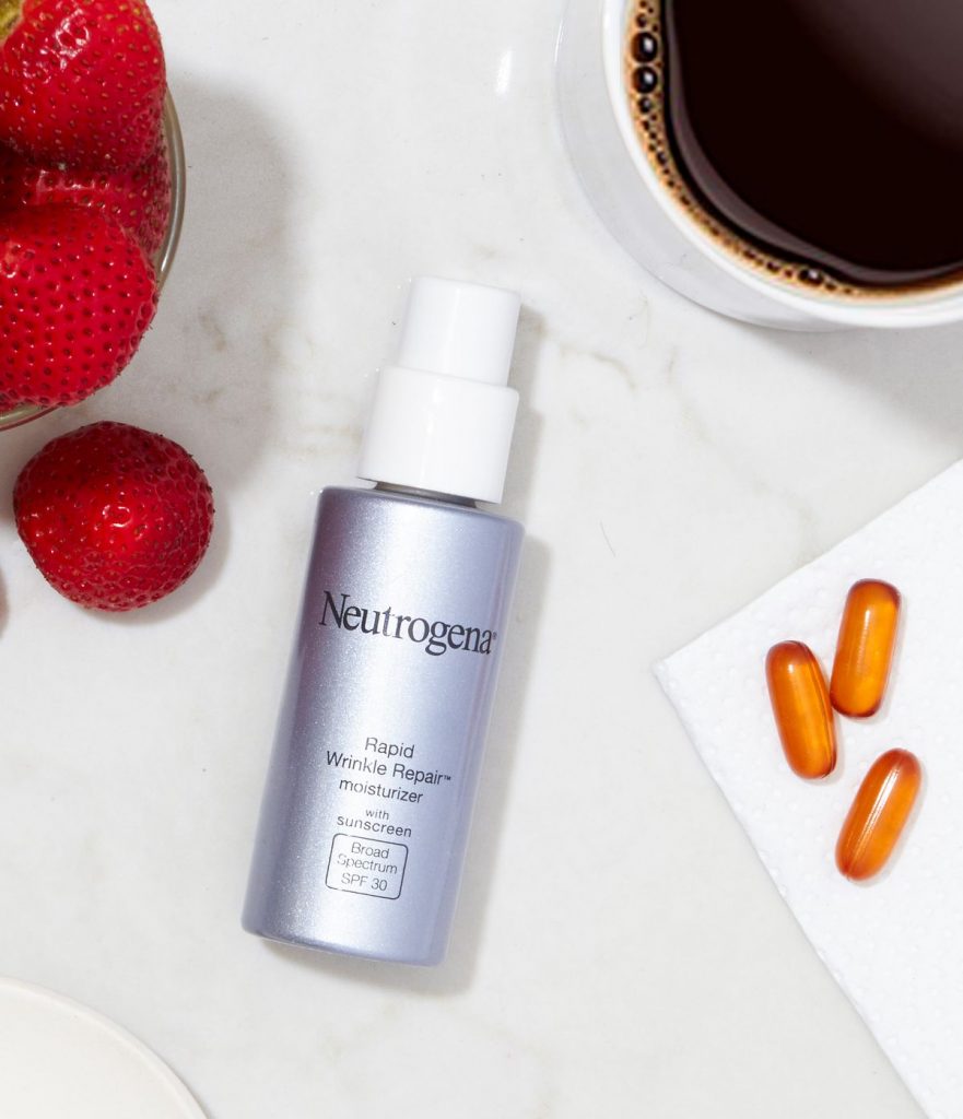 Anti-aging skincare tips: Switch to a moisturizer with antioxidants and other anti-aging ingredients like Neutrogena Rapid Wrinkle Repair