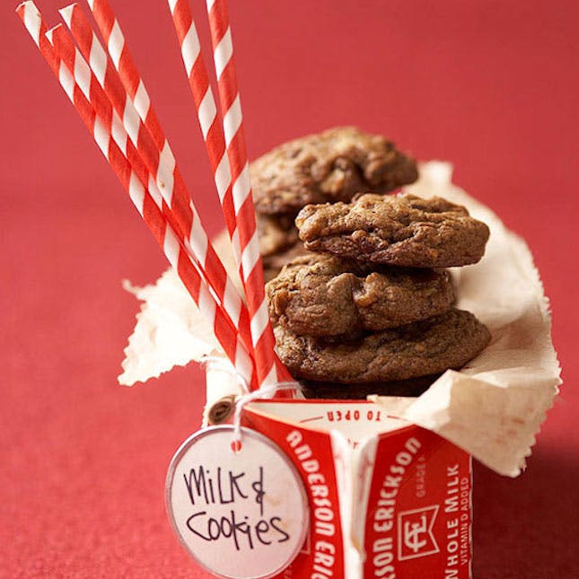 How to make gift cards more special: Re-purpose a paper milk carton with cookies and a gift card like this one from BHG.