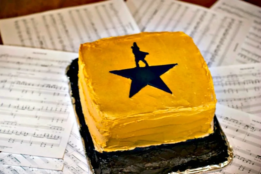 Hamilton-themed birthday party ideas, like this cake from A Frugal Chick.