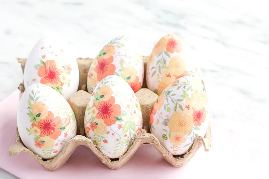 Gorgeous floral Easter egg decorating ideas, like these DIY tissue paper eggs at Say Yes!