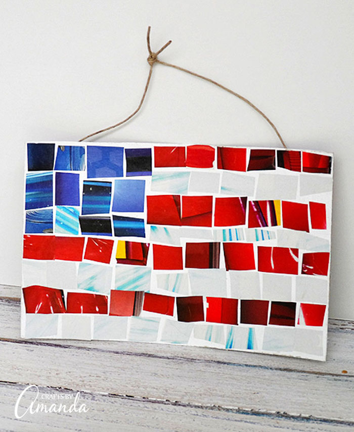 Easy patriotic crafts for kids: Magazine mosaic flag at Crafts by Amanda