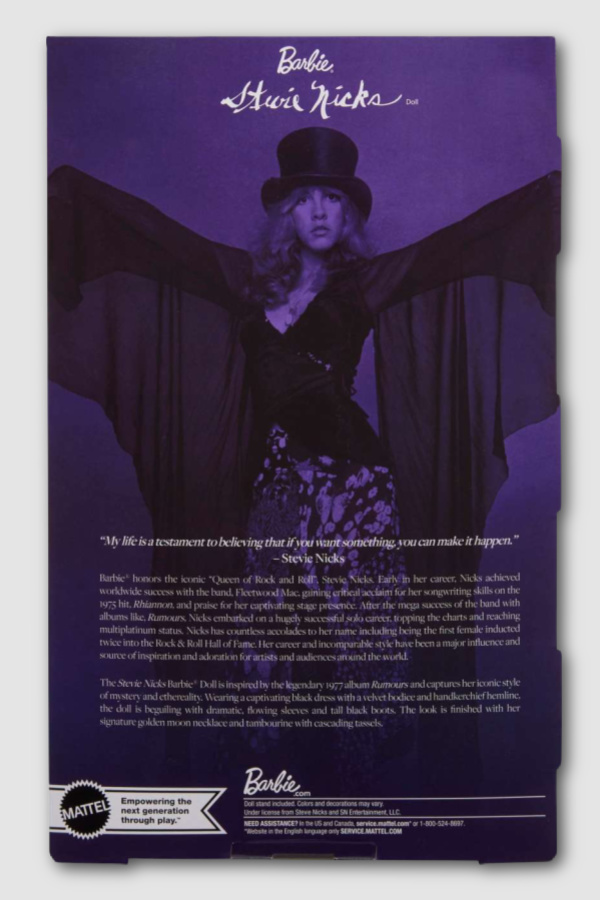 The new Stevie Nicks Barbie from Mattel: Back of Box Description