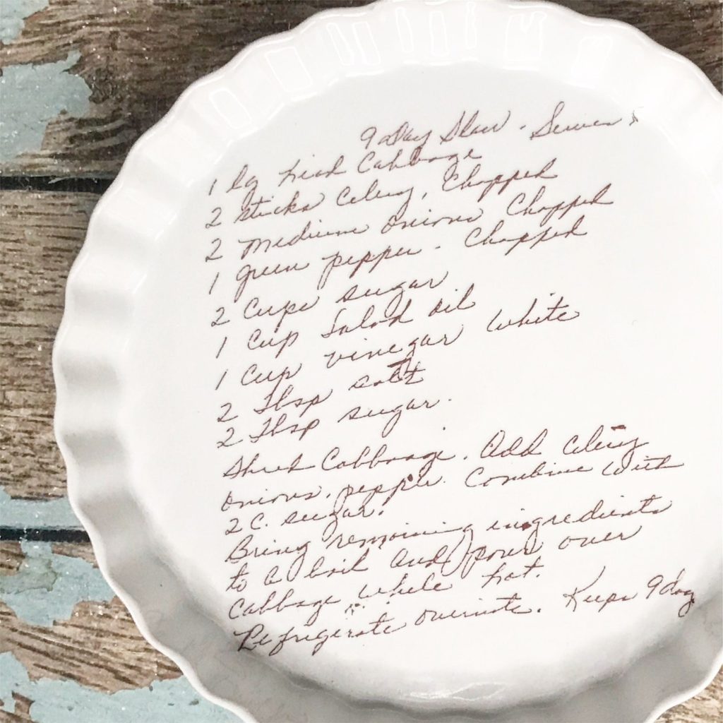 Meaningful Mother's Day gifts for mom or grandma: A personalized pie pan with a special recipe printed on it | Mother's Day Gift Guide