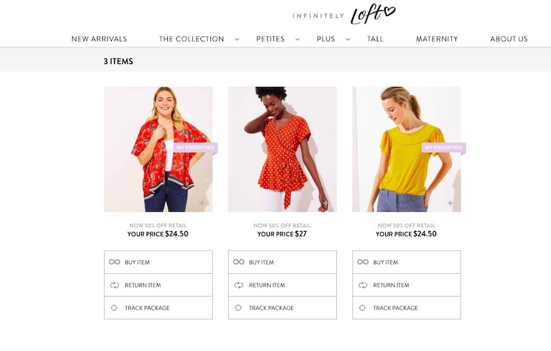 Infinitely LOFT subscription clothing service: Returning your items is easy, and you can choose to buy if you like them!