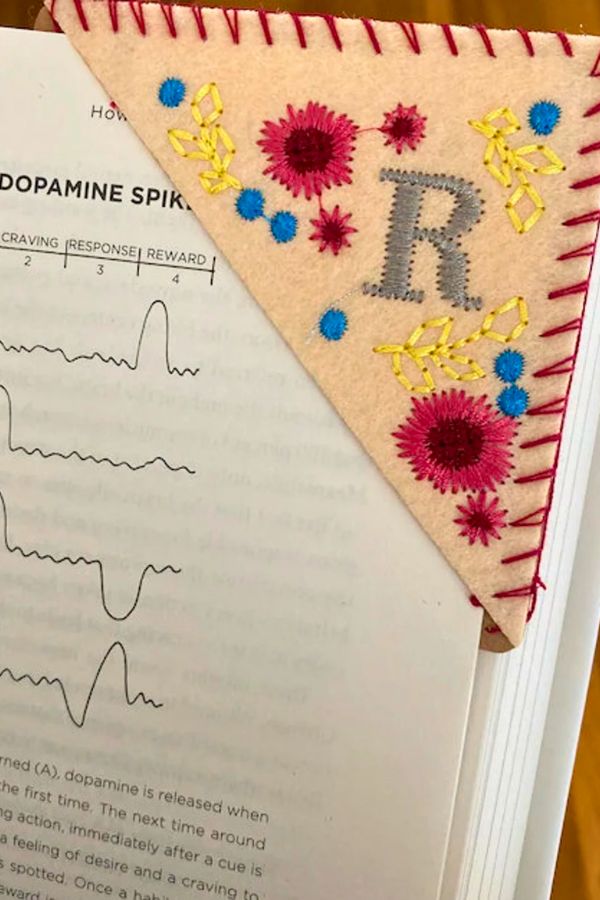 Personalized Hand Embroidered Corner Bookmark, Felt Triangle Page Stitched Corner Handmade Bookmark, gift for her , gift for mom