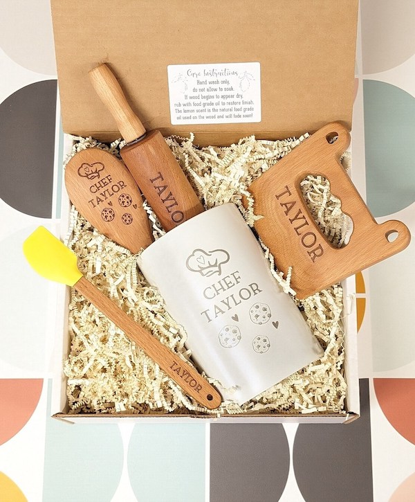 Personalized wooden baking set from A Few Spare Moments | The coolest gifts for 5-year-olds