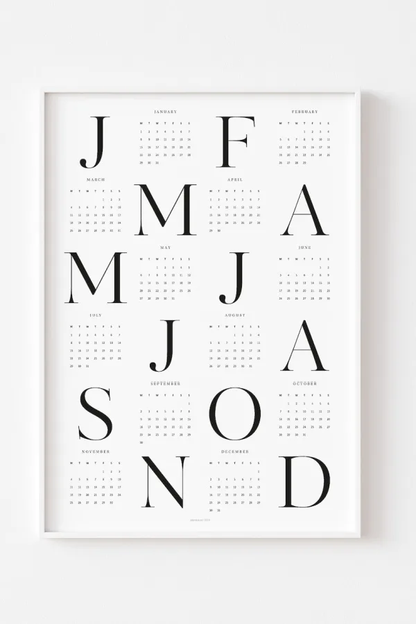 Modern 2024 printable calendars: Minimalist Boho Monthly Pages from Boho Guinea Pig on Etay
