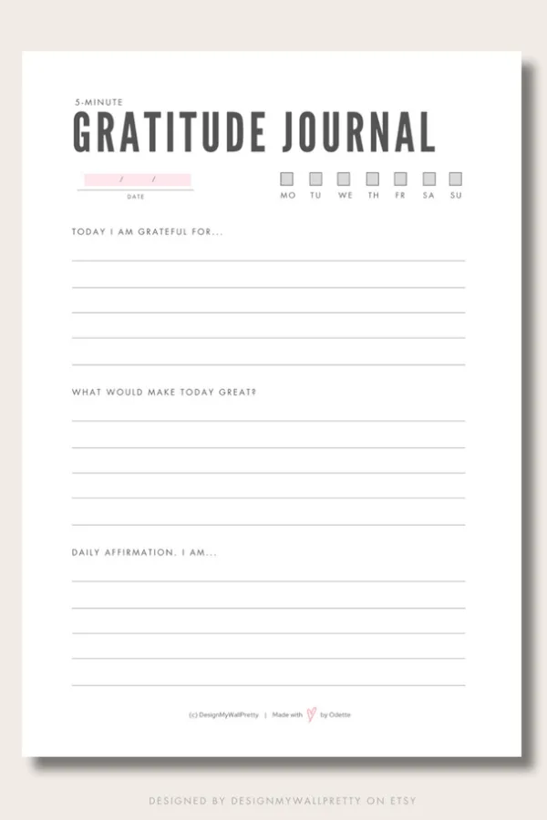 Printable gratitude journal templates that help you set intentions for each day