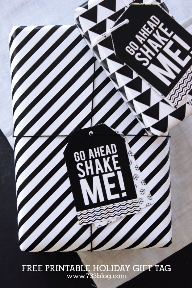 Shake Me printable gift tags by Seven Thirty Three are our favorites for mod wrapped gifts.