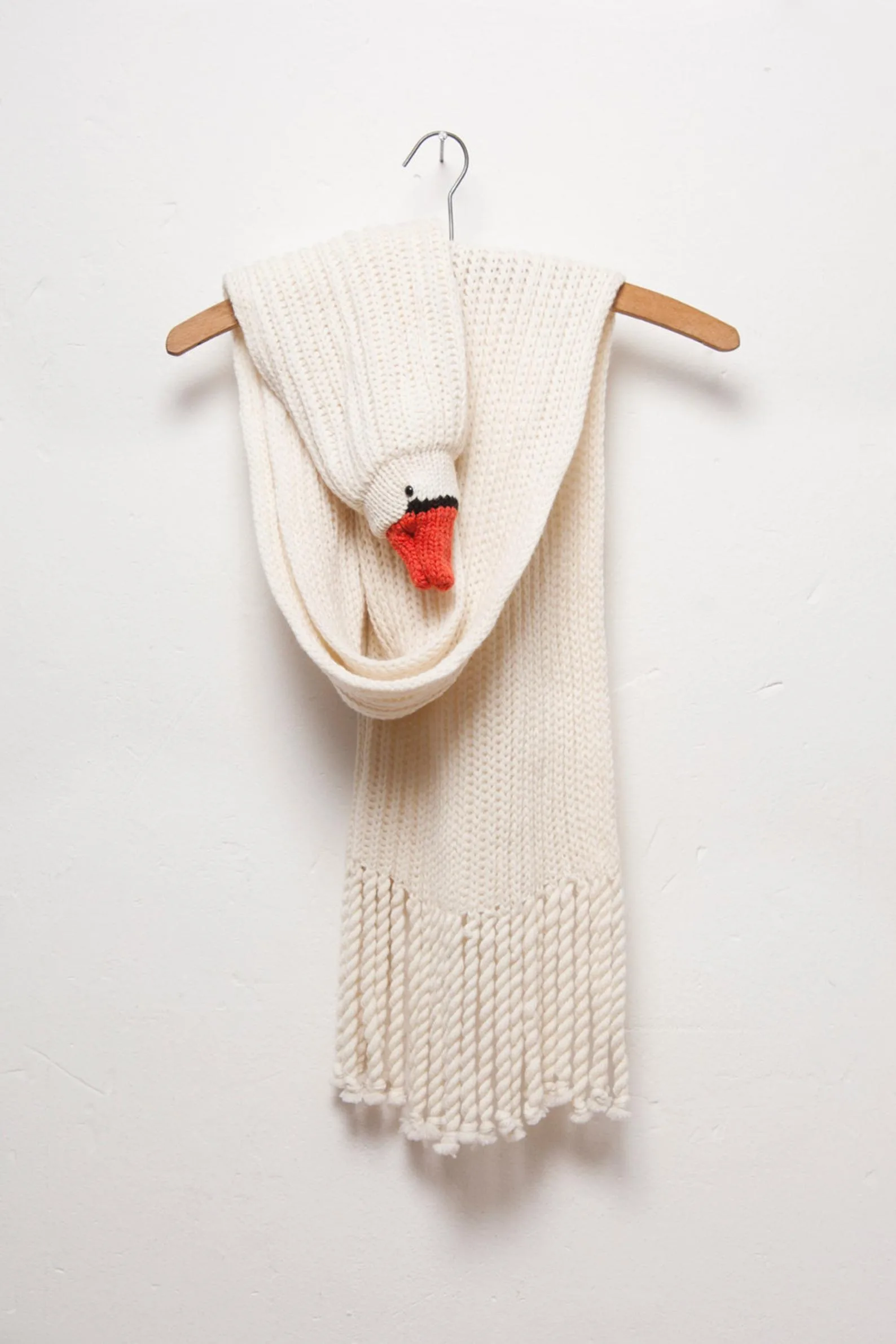 Hand knit animal scarves for adults, kids and babies from Etsy artist Nina: Long swan scarf