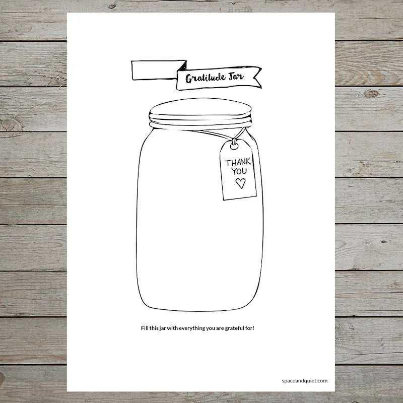Printable gratitude journal pages: Gratitude jar at Space and Quiet