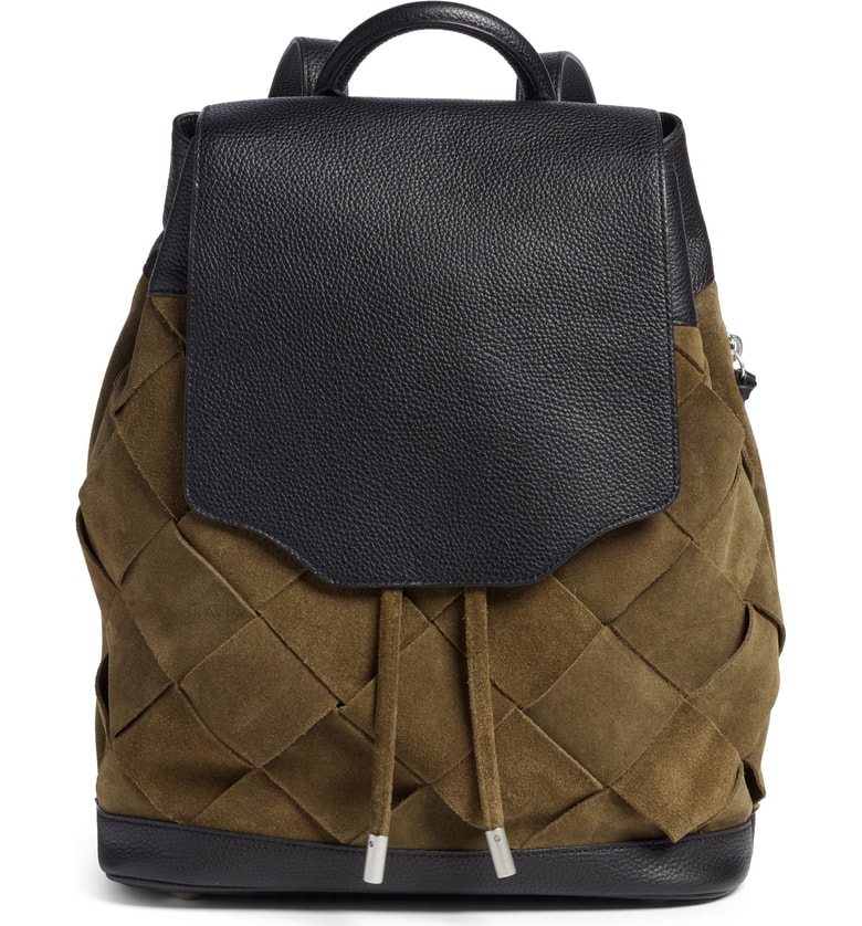 Fall handbags on sale at Nordstrom: Rag & Bone Pilot Suede Leather Backpack in olive and black. Oof.