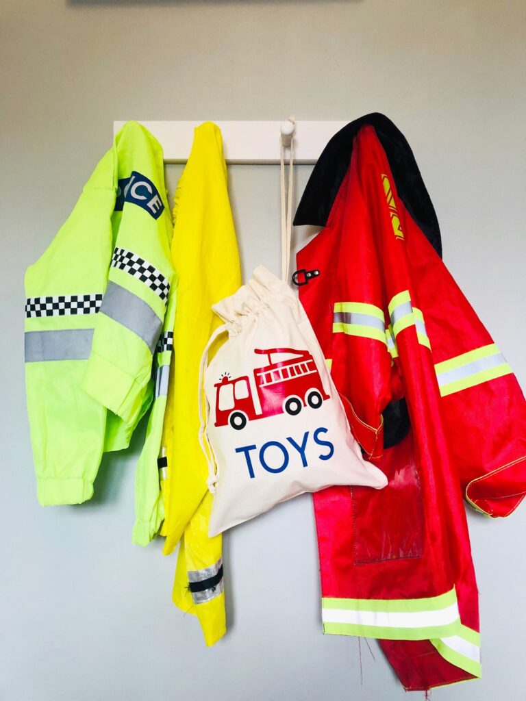 Playroom tips for small spaces: Hanging toy storage bag from Sage & Cinder Co on Etsy