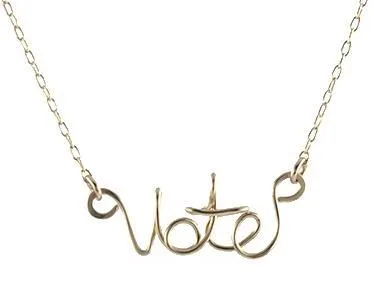Peggy Li's VOTE Necklace which supports voting rights
