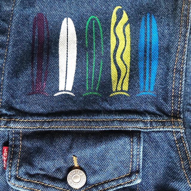 Stencil 1 denim customization idea: A line of surfboards over a pocket