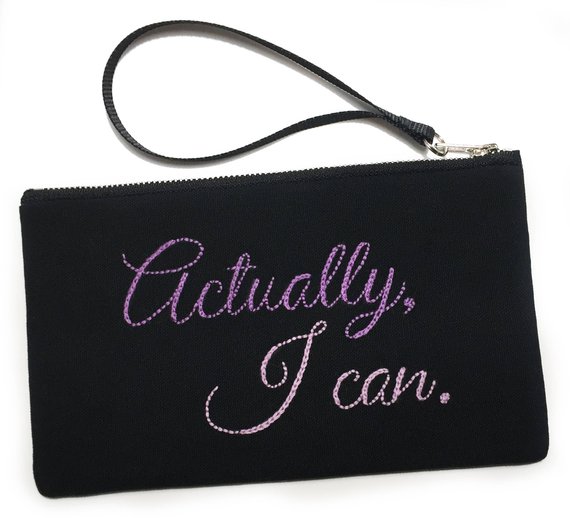 Feminist gifts for activists: Actually I Can embroidered pouch by Speakeasy