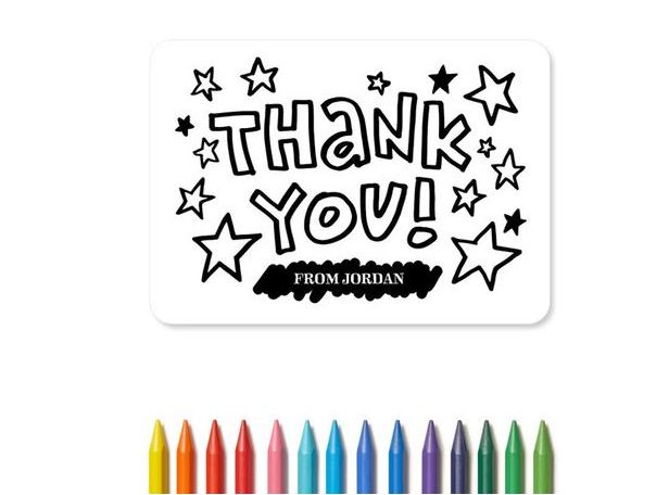 These "Color Me Grateful" thank you cards from Tiny Prints make saying thanks a fun activity.