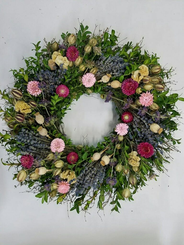 Flower alternatives for Mother's Day: A springy floral wreath from dried wildflowers and lavender