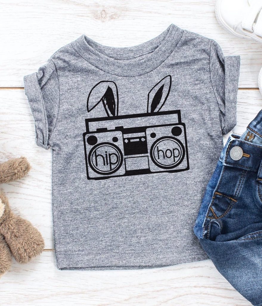 Easter gifts for kids supporting Etsy shops: Hip hop Easter boombox tee