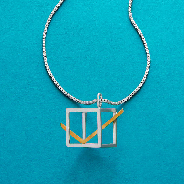 Jewelry supporting voters rights orgs: This cool Ballot box necklace in sterling silver and gold plate is better than an "I voted" sticker!