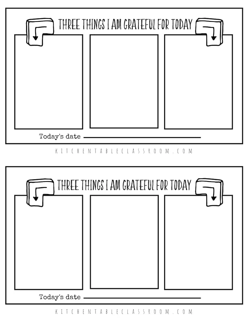Printable gratitude journal pages: Grateful pages at Kitchen Table Classroom