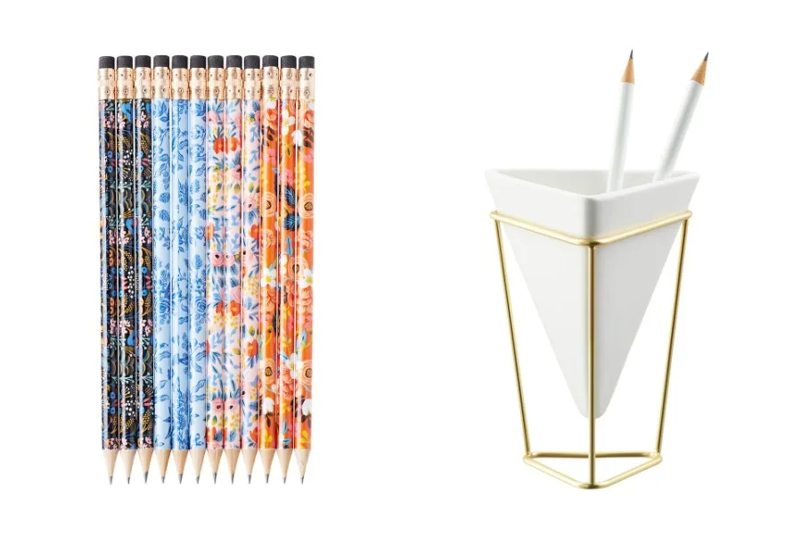 Great home office Mother's Day gifts: Rifle Paper Co pencils with a pretty pencil holder