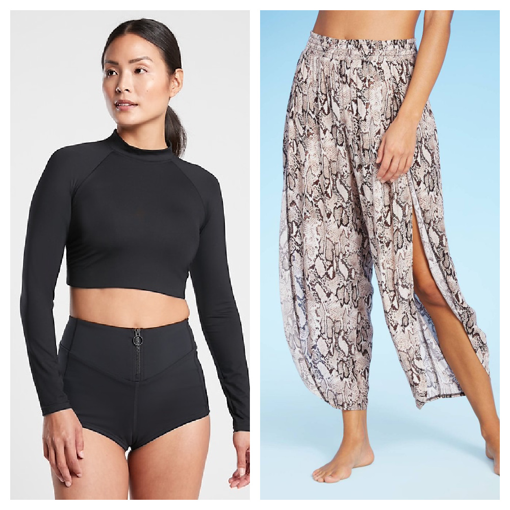 Stylish beach coverups for women: Pair a cropped rash guard with these slit-front pants for ultimate practicality.