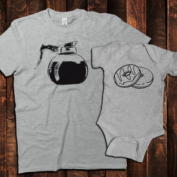 Daddy and me tees: Daddy and me donuts and coffee tees | Pink Robot Shirts