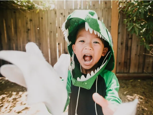 DIY dinosaur costume kit from Kiwi Co featuring STEM educational components kids can put together themselves