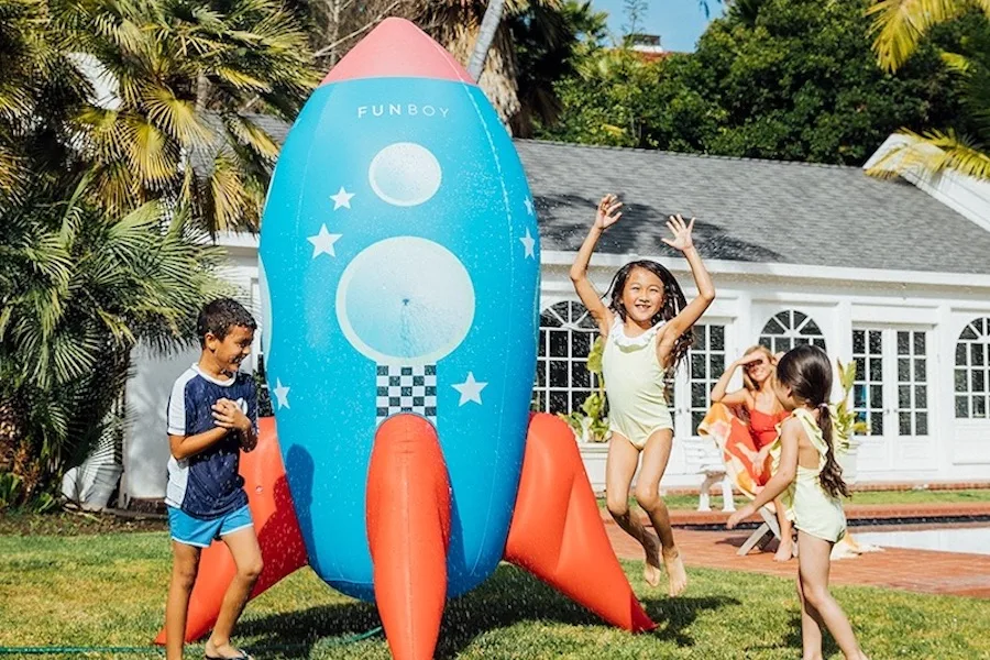Outdoor water toys for kids: Funboy's gigantic rocket shop sprinkler donates to COVID relief with every purchase.
