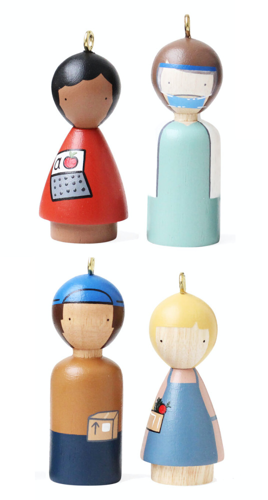 Beautiful set of handmade 2020 essential worker heroes ornaments