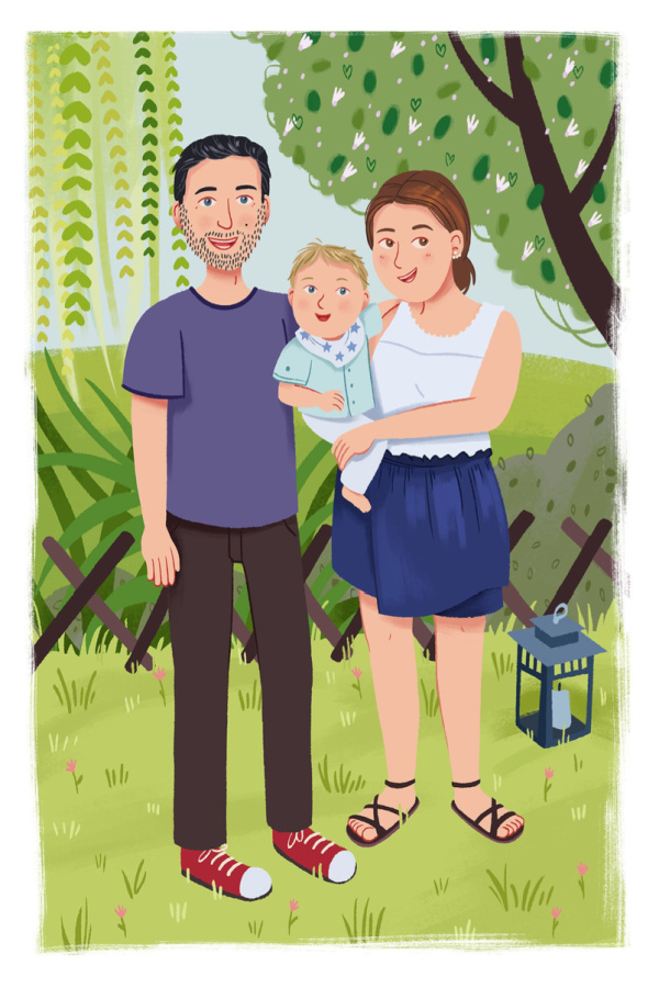 Modern custom family portraits in a storybook style by Marina MareLloba