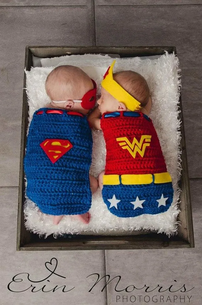 Creative birth announcements for twins: Illustrations over photos by artist Todd Borka