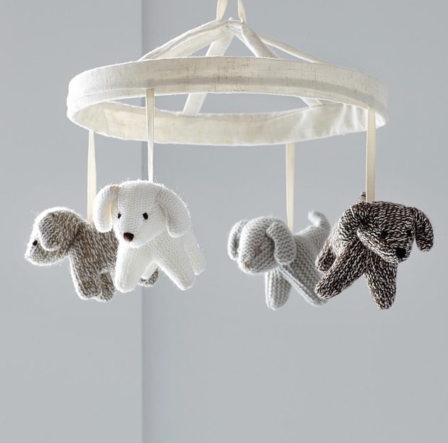 Knit dog crib mobile for Year of the Dog baby gift ideas 