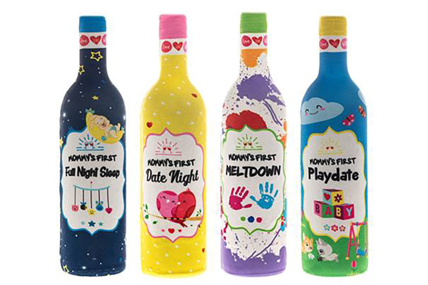 Mommy Milestone wine bottle labels from Two Peas make a hilarious baby shower gift idea | Cool Mom Picks