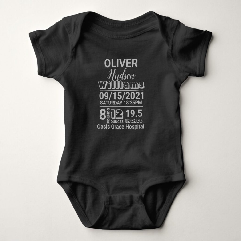 custom birth announcement onesie with birthdates: From Cute Factory