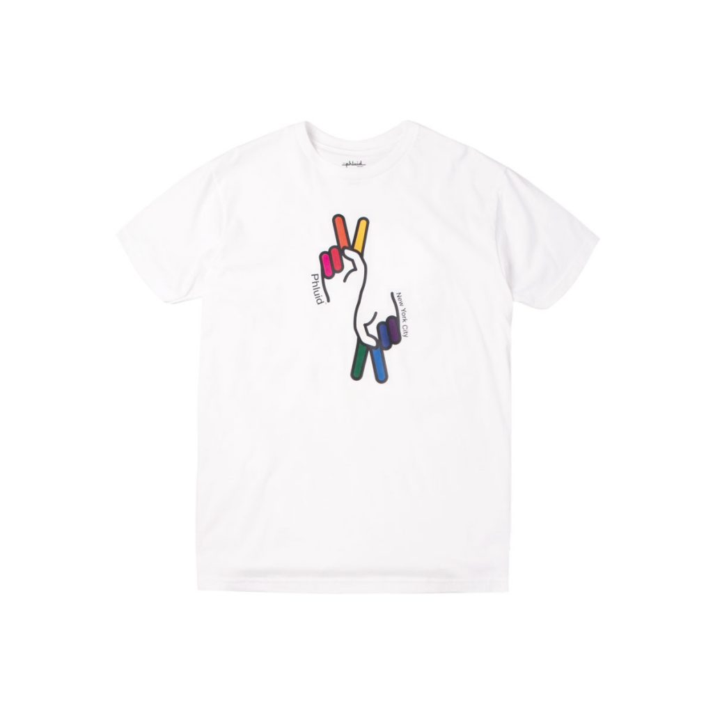Phluid Project Rainbow Peace Sign Tee celebrating Pride