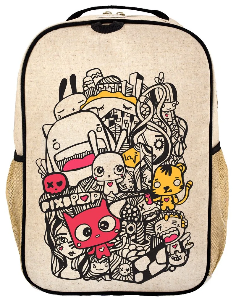 Pixipop x Soyoung's new collab brings anime style illustrations to durable, raw linen backpacks and lunch bags for kids