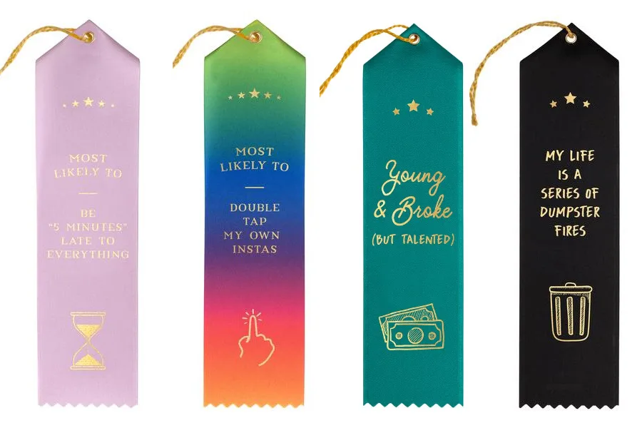 Funny award ribbons that honor the good and the...humanly flawed