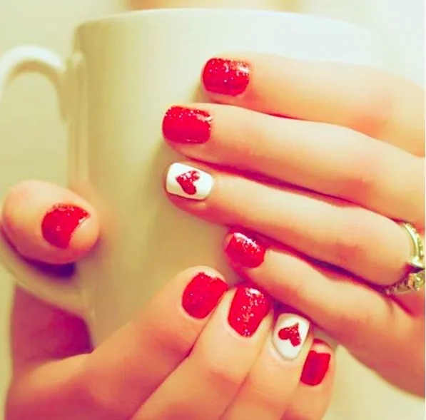 Fun Valentine's Day nails for kids: Stitched Hearts design by Creations by Brenda