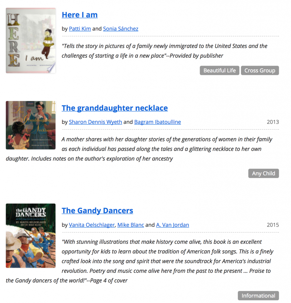 Diverse Book Finder online catalog: Search results can be filtered to help you find something very specific