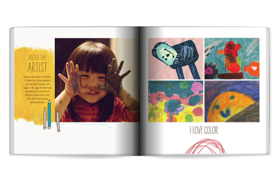 Meaningful gifts for kids: Photo book filled witth their own artwork