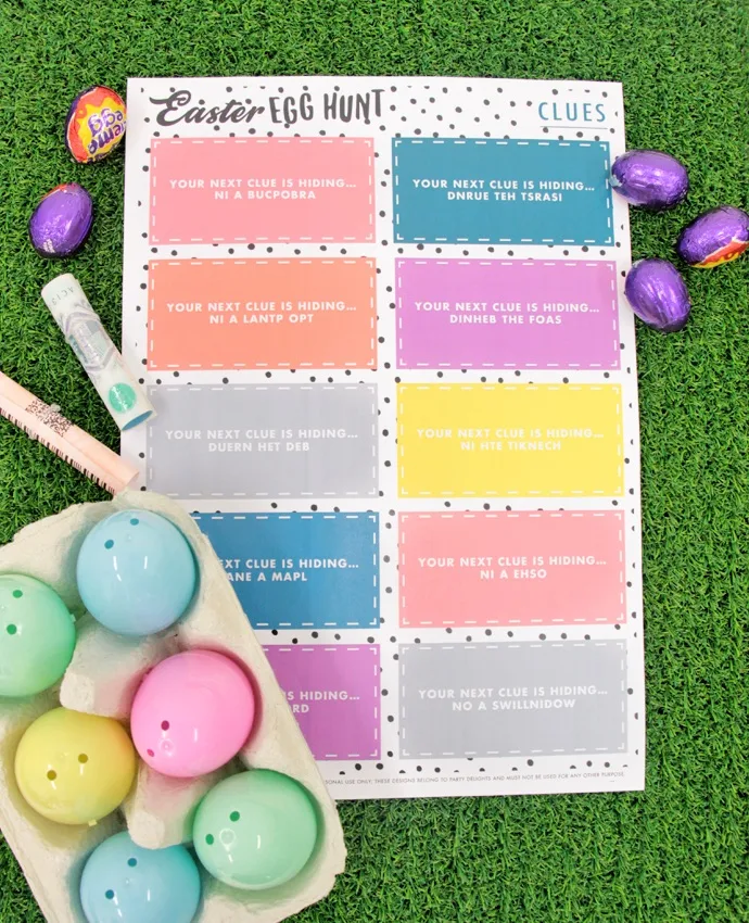 Make Easter special for kids with a scrambled-word scavenger egg hunt printable from Party Delights