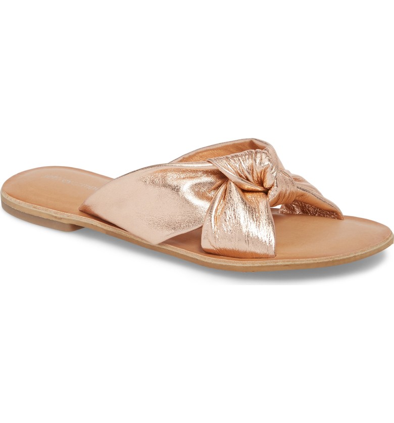Embellished slide sandals for summer | Jeffrey Campbell rose gold slide
