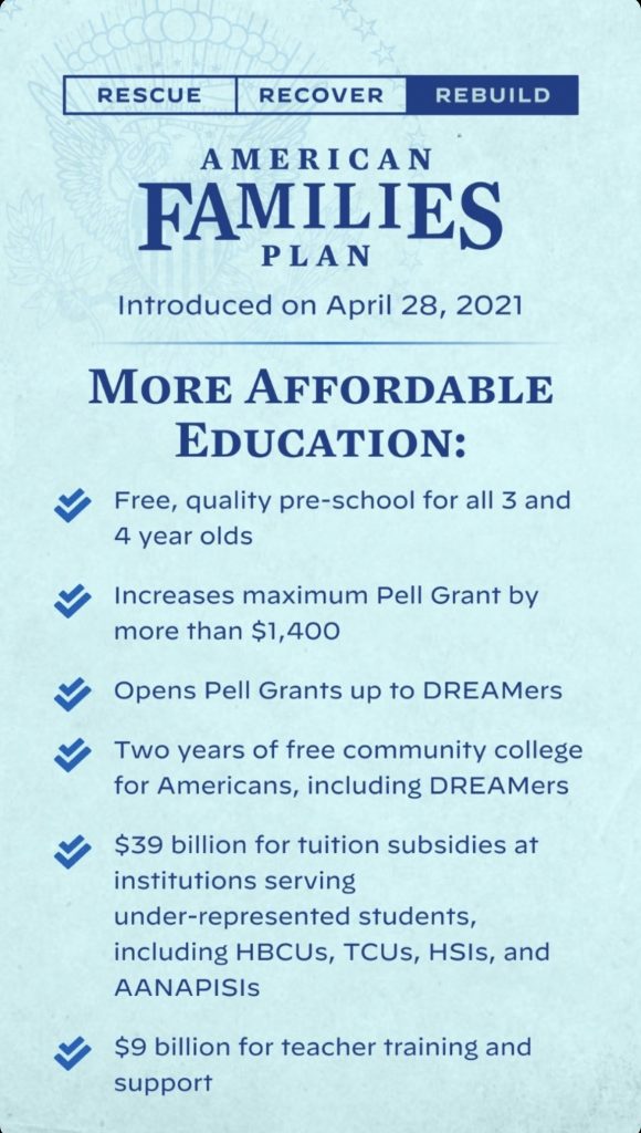What's in the American families plan: Educational plans from pre-k through community college