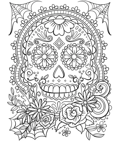Halloween crafts for tweens and teens: download this free printable adult Day of the Dead sugar skull coloring page from Crayola