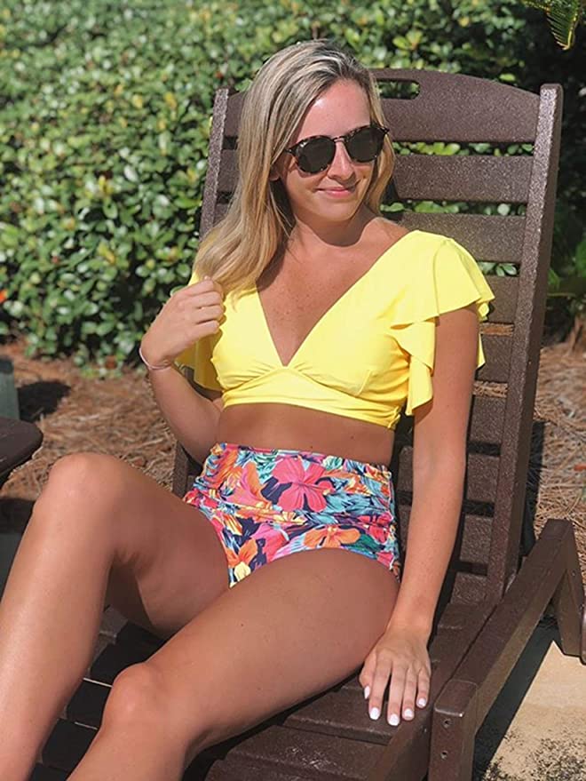 Affordable women's bathing suits: ruffle sleeve two-piece