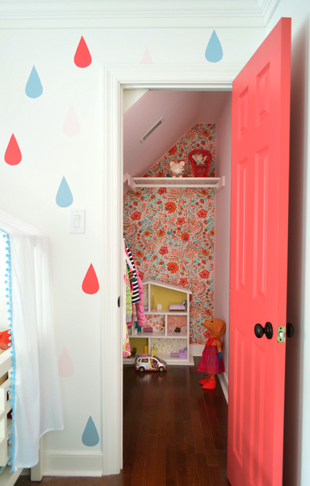 How to hang fabric as wallpaper: Brightening up a small closet and play area at Young House Love